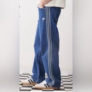 Adidas Men's Relaxed Blue Jeans with Gray Stripes